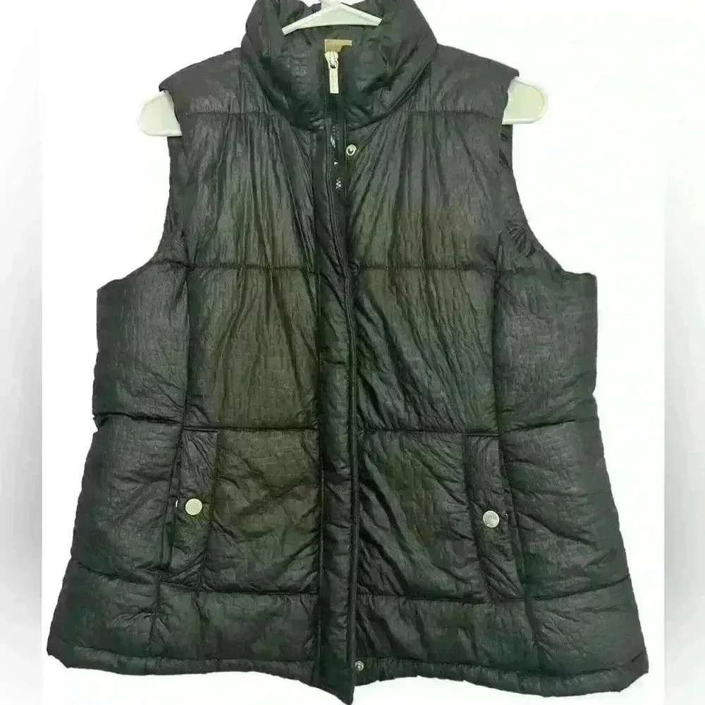 Michael Kors black crocodile embossed,‎ full zip puffer vest. Women’s size P/L